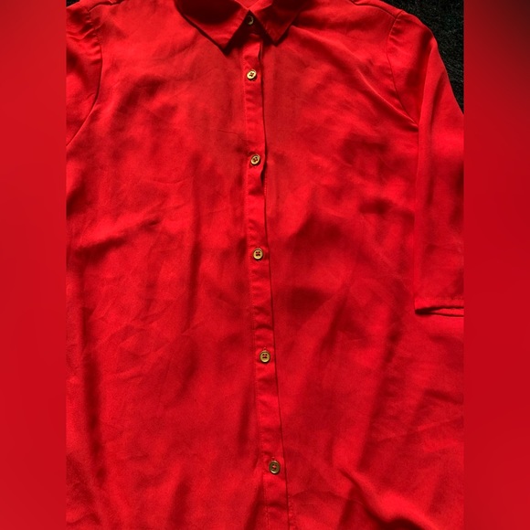 Charlotte Russe Women’s Red Blouse 3/4 Sleeve Open Back Gold Chain Sz S PreOwned - Picture 3 of 13